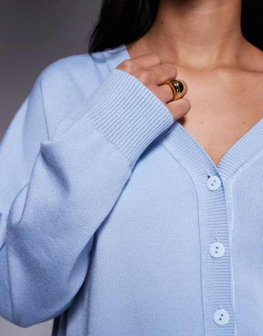 Kaiia exclusive v-front button up knit relaxed longline cardigan in soft blue - part of a set, 2 of 4