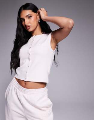 Kaiia - Exclusive - Westen-Top in hellem Rosé mit Bubble-Logoprägung und Knopfleiste, Kombiteil-Rosa