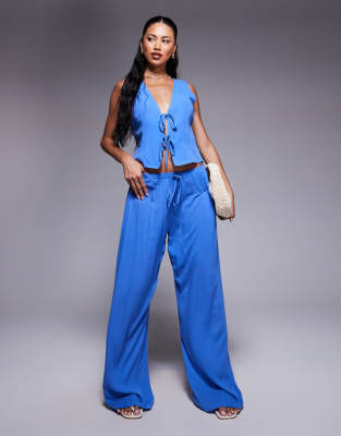 Kaiia exclusive wide leg drawstring waist pants in cobalt blue - part of a set