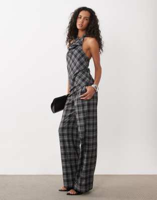 Kaiia Exclusive Wide Leg Pants Set In Gray