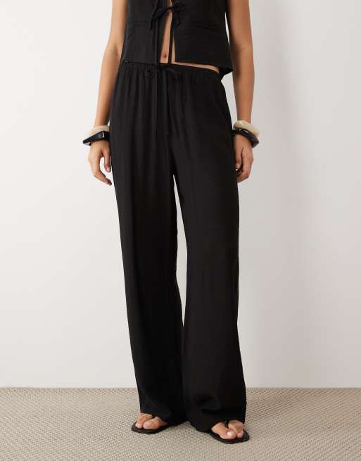 Kaiia exclusive wide leg pants with linen in black (part of a set), 2 of 5