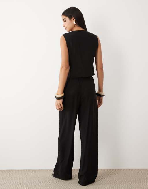Kaiia exclusive wide leg pants with linen in black (part of a set), 3 of 5