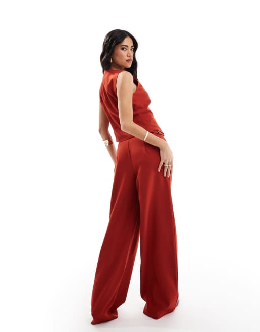 Kaiia exclusive wide leg tailored pants in rust (part of a set) , 4 of 4