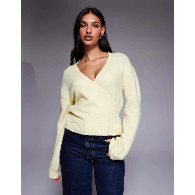 Kaiia exclusive wool feel knitted wrap cardigan in soft yellow | ASOS