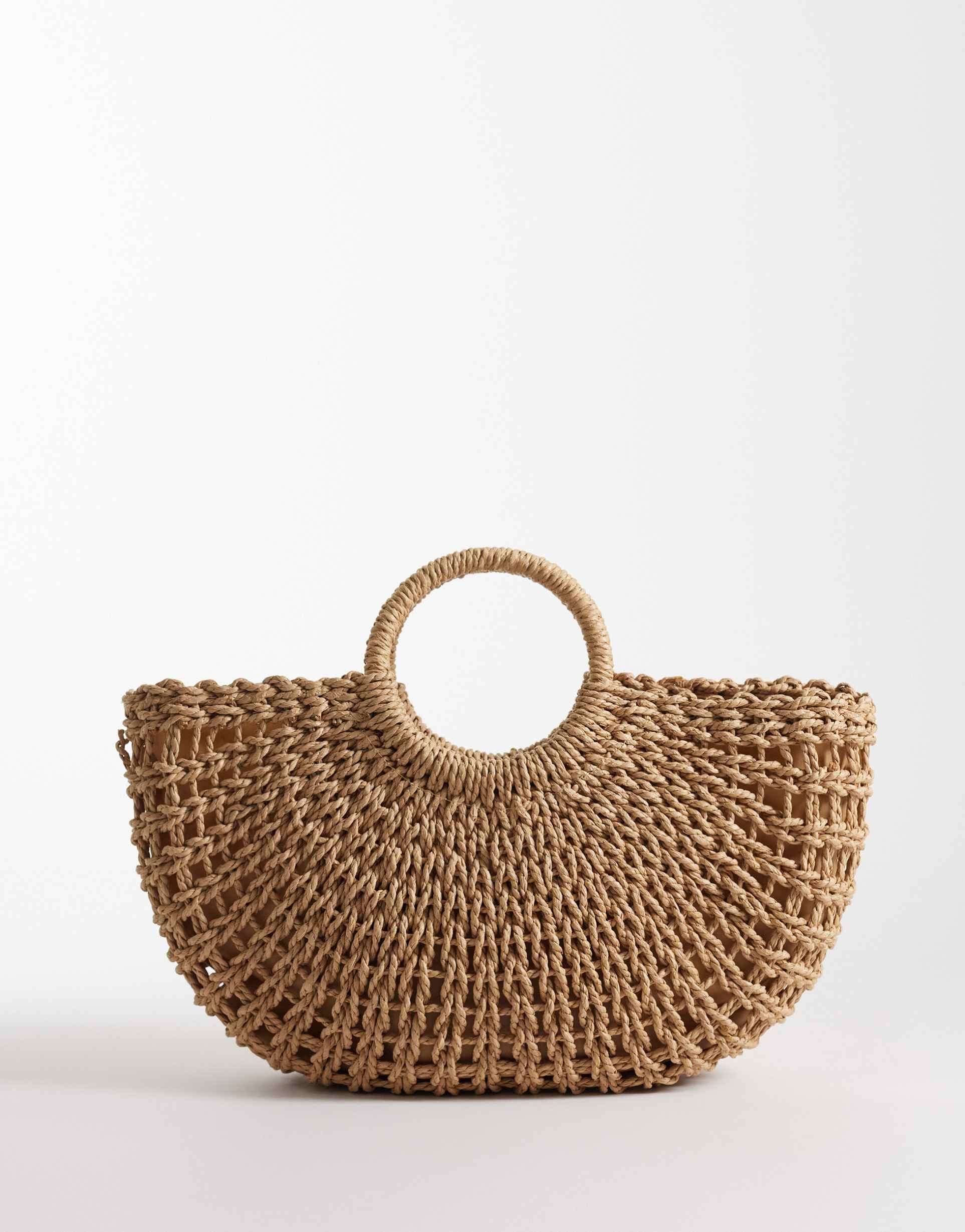 kaiia exclusive woven straw top handle beach bag in brown