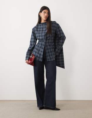 Kaiia Exclusive Wrap Scarf Detail Button Through Tie Back Shirt In Multi