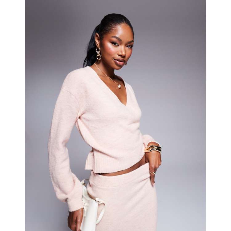 Kaiia exclusive wrap tie side cardigan co-ord in pink ASOS