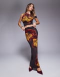 [Kaiia] Kaiia exclusive x Sasha Corte mesh floral maxi skirt in chocolate brown (part of a set) 4 Chocolate