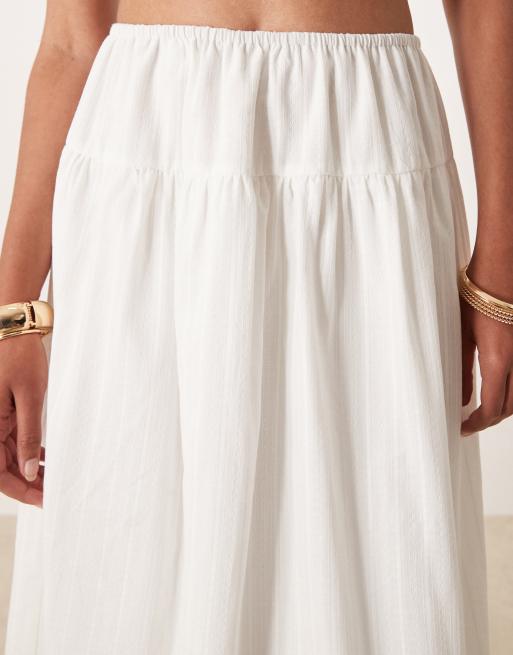 Kaiia - Exclusives - Aangerimpelde maxi-prairierok van katoen in wit, deel van co-ord set , 3 van 5
