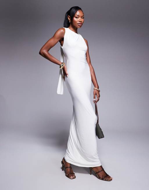 Kaiia - Exclusives - Dubbellaagse, gerimpelde maxi-jurk met racerback en gedrapeerd detail in wit  , 2 van 4