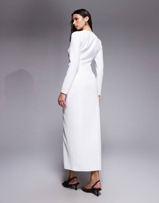 Kaiia - Exclusives - Elegante maxi jurk met knopen en lange mouwen in wit, 2 van 4