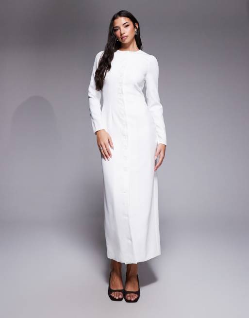 Kaiia - Exclusives - Elegante maxi jurk met knopen en lange mouwen in wit, 4 van 4