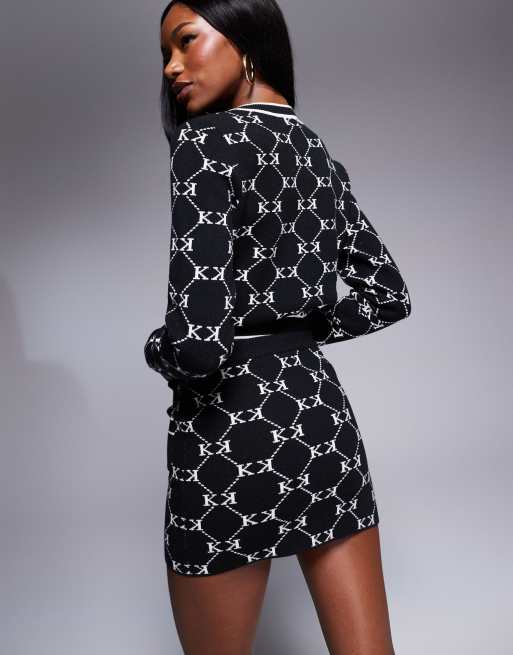 Kaiia - Exclusives - Gebreide minirok met logo's in zwart-wit, deel van co-ord set , 4 van 5