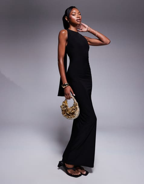 Kaiia - Exclusives - Gerimpelde maxi-jurk met dubbele laag, racerback en gedrapeerd detail in zwart - view 1