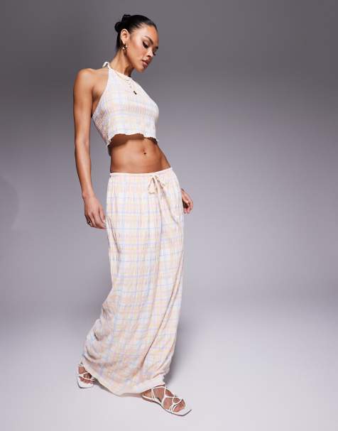 Kaiia - Exclusives - Geruite maxi rok met textuur en gestrikte taille in meerkleurig, deel van co-ord set - view 1