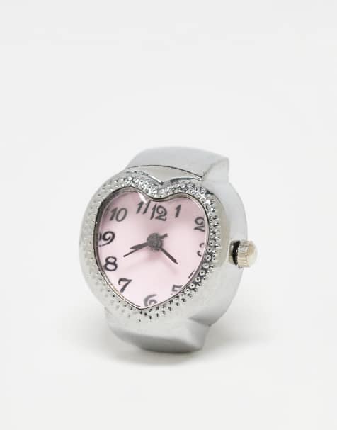 Kaiia - Exclusives - Interactieve horloge-ring van roestvrij staal met hart in zilver en roze - view 1