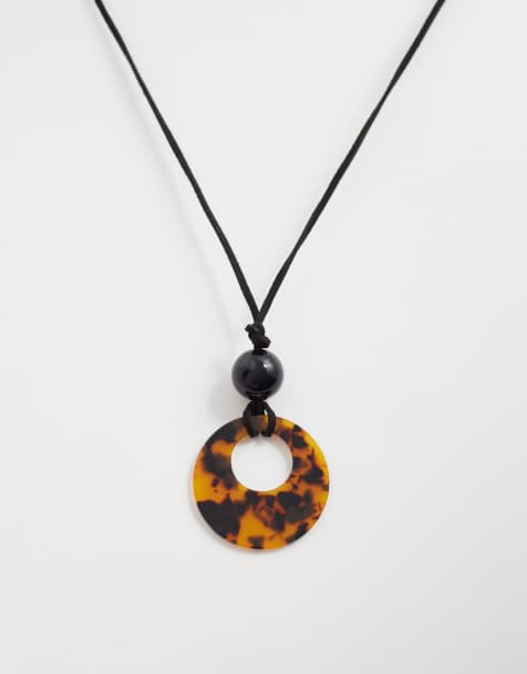 Kaiia - Exclusives - Leren ketting met koord en hangertje in bruin tortoise - view 1