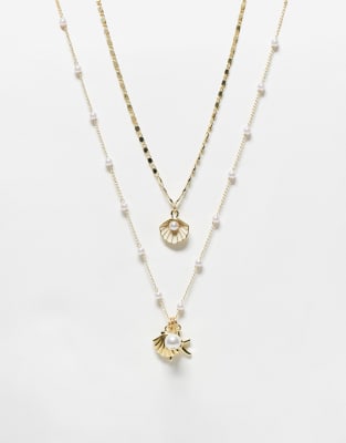 Kaiia - Exclusives - Set van 2 kettingen met schelp en parel in goud - view 1
