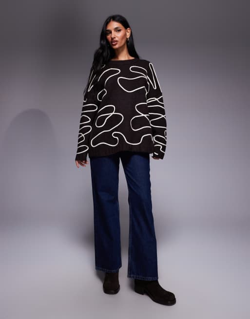 Kaiia - Exclusives - Trui met ronde hals en abstract stiksel in crème, 2 van 4