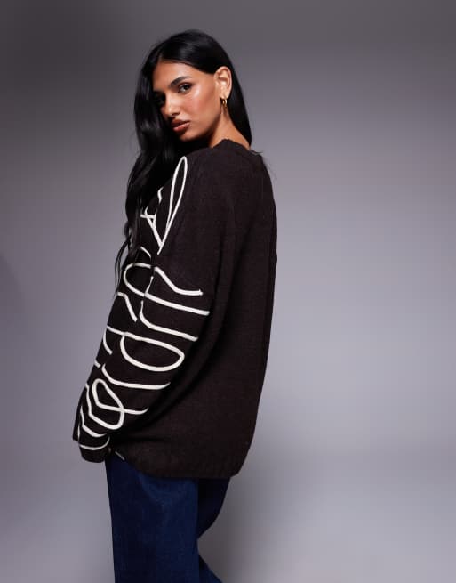 Kaiia - Exclusives - Trui met ronde hals en abstract stiksel in crème, 3 van 4