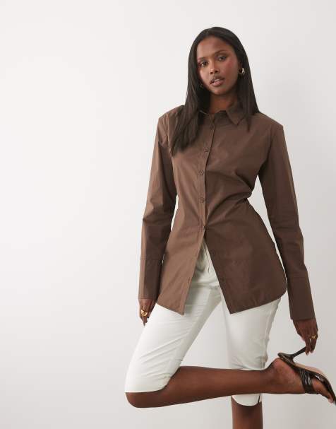 Kaiia - Exclusivité - Chemise rayée avec nœud et épaulettes dans le dos - Chocolat - view 1