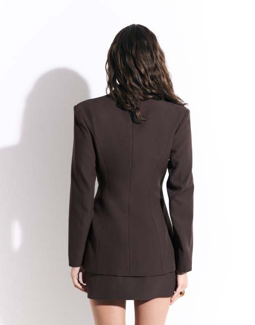 Kaiia exclusivité ensemble blazer structuré à épaulettes et taille cintrée marron, 4 de 8