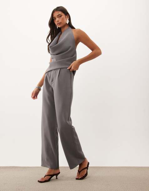 Kaiia exclusivité ensemble coordonné de pantalons ajustés droits en charbon - view 1