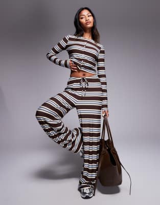Exclusivité - Pantalon d'ensemble à cordon de serrage en jersey ultra doux - Marron et bleu à rayures-Multicolore 36