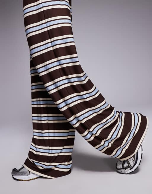 Kaiia - Exclusivité - Pantalon d'ensemble à cordon de serrage en jersey ultra doux - Marron et bleu à rayures, 3 de 5