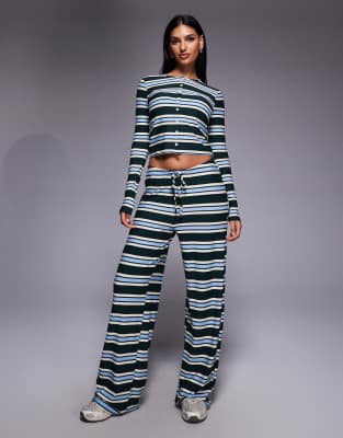 Exclusivité - Pantalon d'ensemble à cordon de serrage en jersey ultra doux - Marron et bleu pastel à rayures-Multicolore 32
