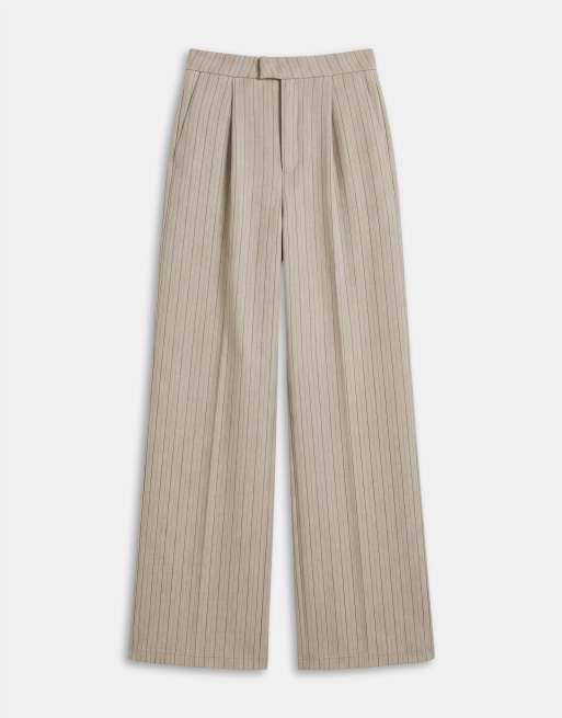 Kaiia exclusivité pantalon droit à plis sur le devant ensemble coordonné à rayures marron clair, 6 de 9
