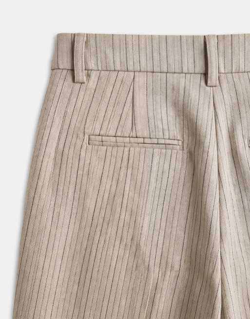 Kaiia exclusivité pantalon droit à plis sur le devant ensemble coordonné à rayures marron clair, 9 de 9