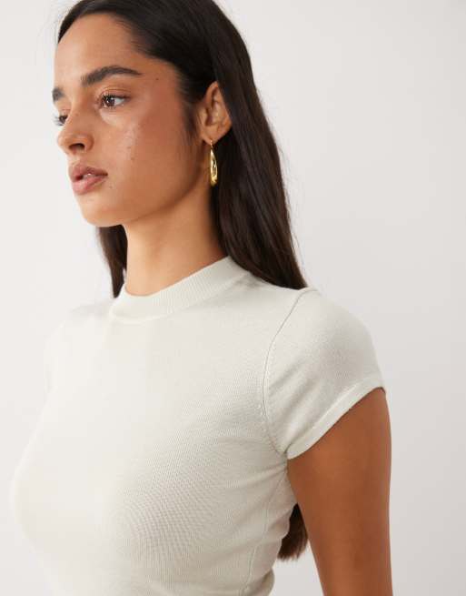 Kaiia exclusivité robe patineuse courte en maille à manches courtes couleur crème, 4 de 4