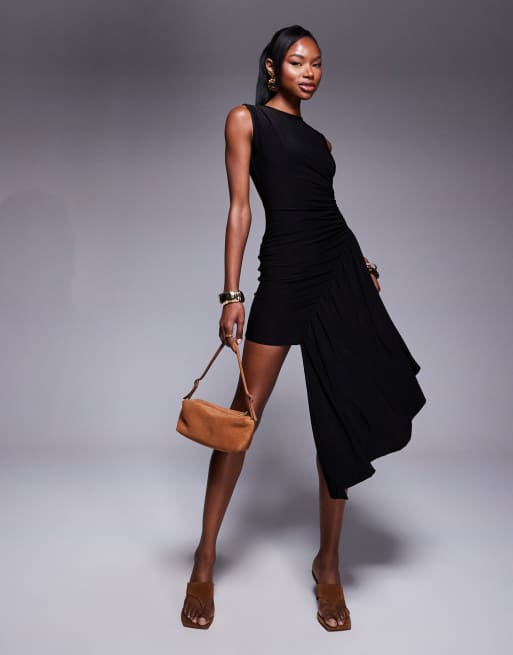 Kaiia – Exklusiv – Figurbetontes, ärmelloses Minikleid in Schwarz mit asymmetrischer Taille und Drapierung 