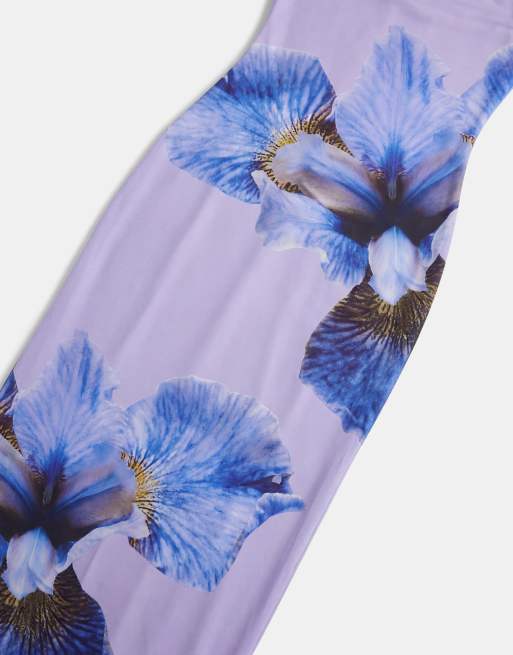 Kaiia – Exklusiv – Figurbetontes, trägerloses Maxikleid aus Netzstoff mit fliederfarbenem Blumenmuster, 8 von 8