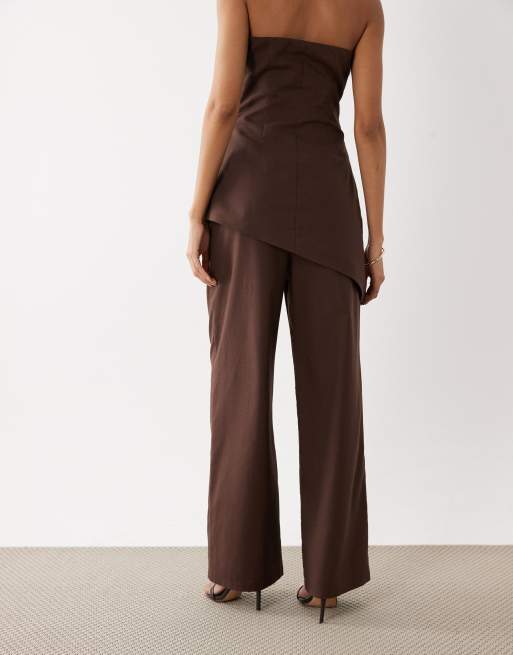 Kaiia – Exklusiv – Hose aus Leinenmix in Braun mit weitem Bein, Kombiteil, 2 von 5