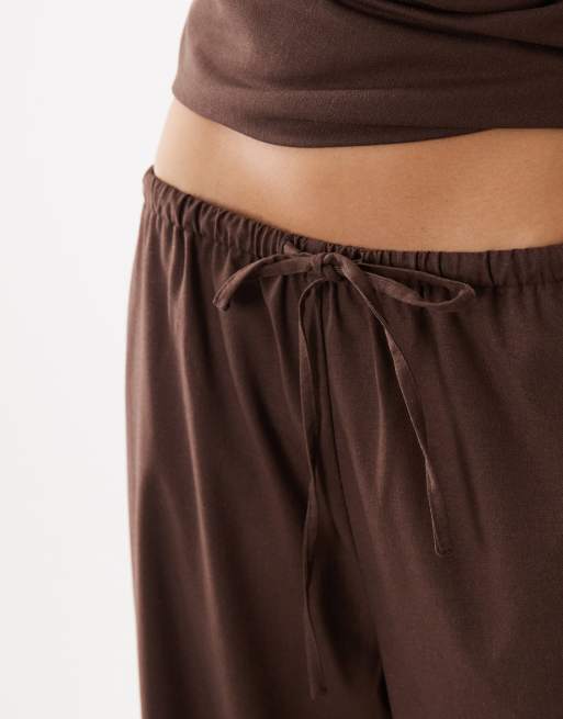 Kaiia – Exklusiv – Hose aus Leinenmix in Braun mit weitem Bein, Kombiteil, 3 von 5