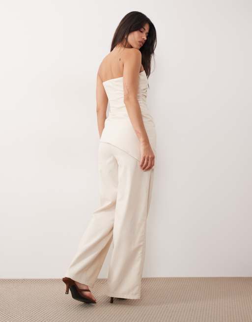 Kaiia – Exklusiv – Hose aus Leinenmix in Natur mit weitem Bein, Kombiteil, 5 von 5