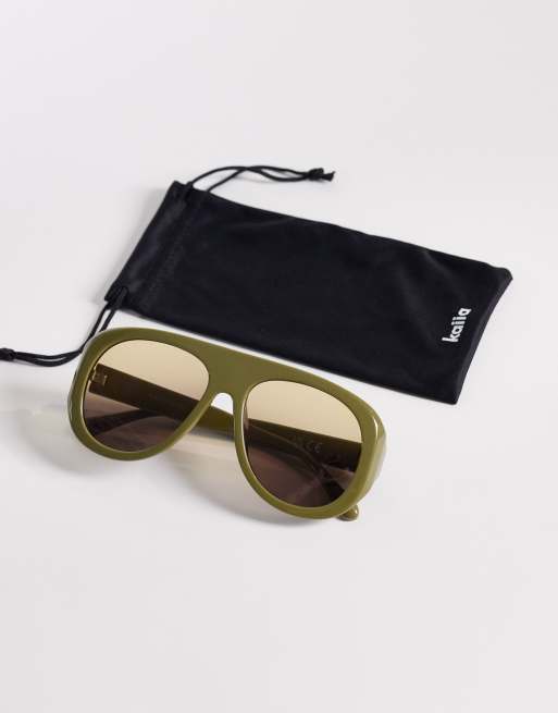 Kaiia – Exklusiv – Klobige Pilotensonnenbrille mit in Khaki und hellbraunen Gläsern, 3 von 3