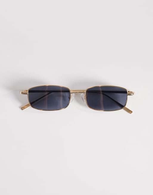 Kaiia – Exklusiv – Rechteckige Sonnenbrille in Gold und Schwarz mit schwarzen Gläsern, 3 von 3