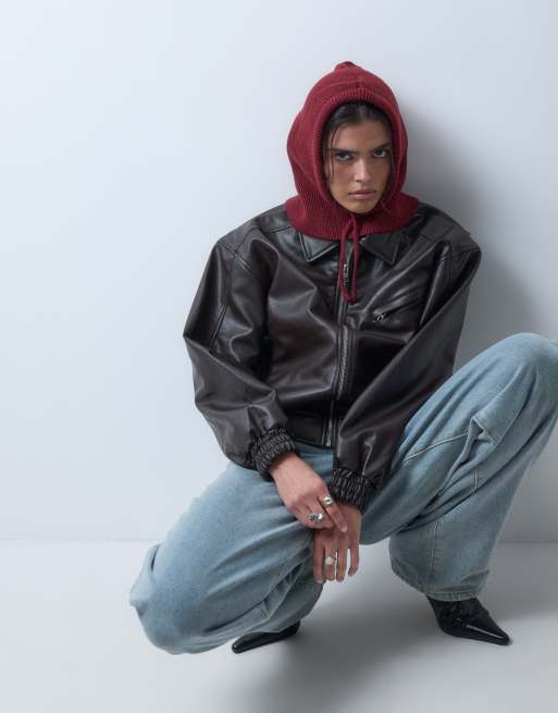 Kaiia exklusiv ribbad stickad balaklava i burgundy, 2 av 3