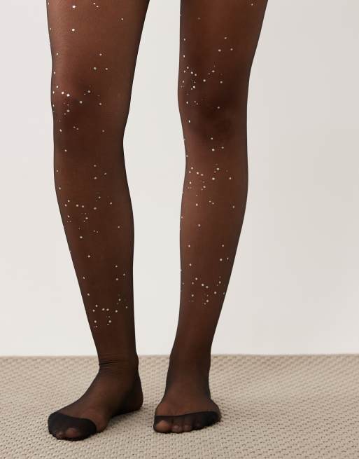 Kaiia exklusiva genomskinliga strumpbyxor med strass i svart, 2 av 3