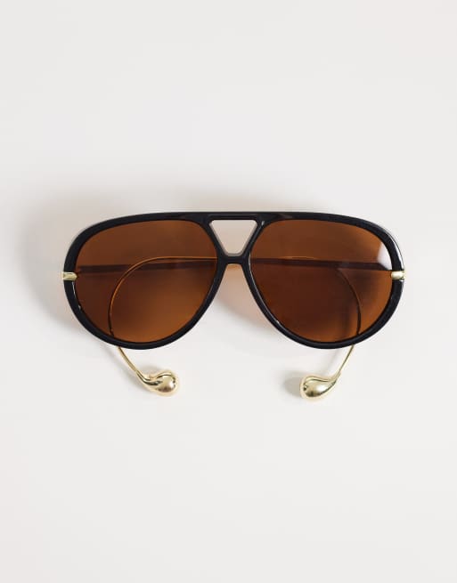 Kaiia – Exklusive, abgerundete Pilotensonnenbrille in Braun und Gold mit getönten Gläsern, 3 von 3