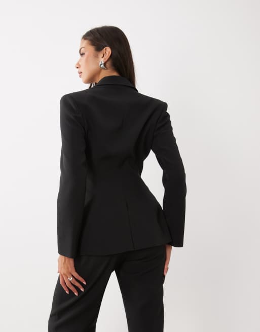 Kaiia exklusive Blazer-Kombination mit Ösendetail, Schnürung und taillierter Taille in Schwarz, 4 von 4