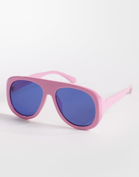 Kaiia – Exklusive, breite Pilotensonnenbrille in Rosa mit blauen Gläsern - view 1