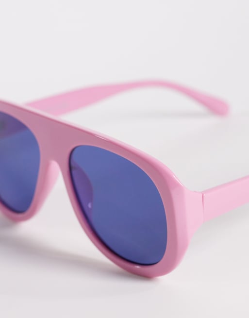 Kaiia – Exklusive, breite Pilotensonnenbrille in Rosa mit blauen Gläsern, 2 von 3