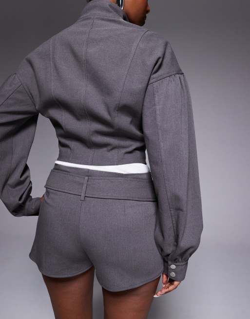 Kaiia – Exklusive, elegante Micro-Shorts in Anthrazit mit Nietengürtel, Kombiteil, 5 von 5