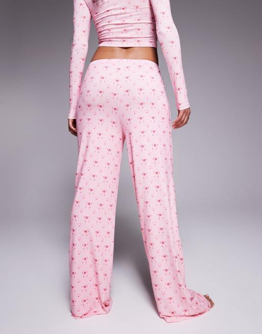 Kaiia – Exklusive Pyjama-Hose in Rosa mit Schleifenmuster und weitem Bein, Kombiteil, 3 von 5