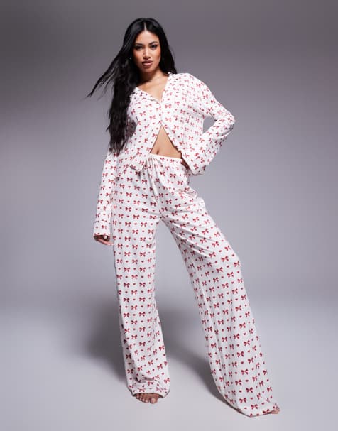 Kaiia – Exklusive Pyjamahose mit Schleifenprint in Rosa, Kombiteil - view 1