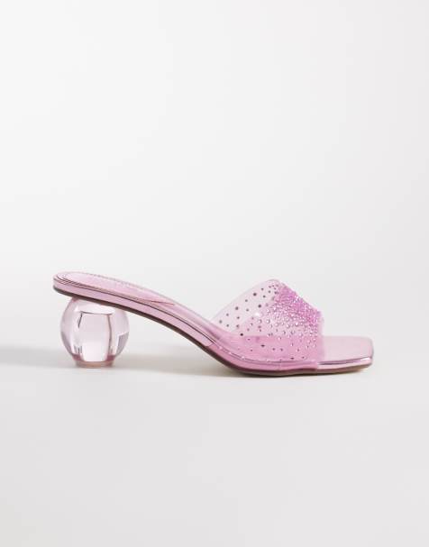 Kaiia – Exklusive Sandalen im Stil der 00er in Babyrosa mit Kugelabsatz und transparentem Strass - view 1